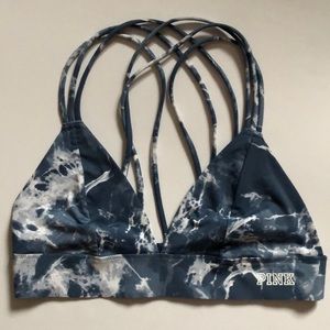 Like 🆕 Pink by Victoria Secret blue and white Strappy sports Bralette (small)
